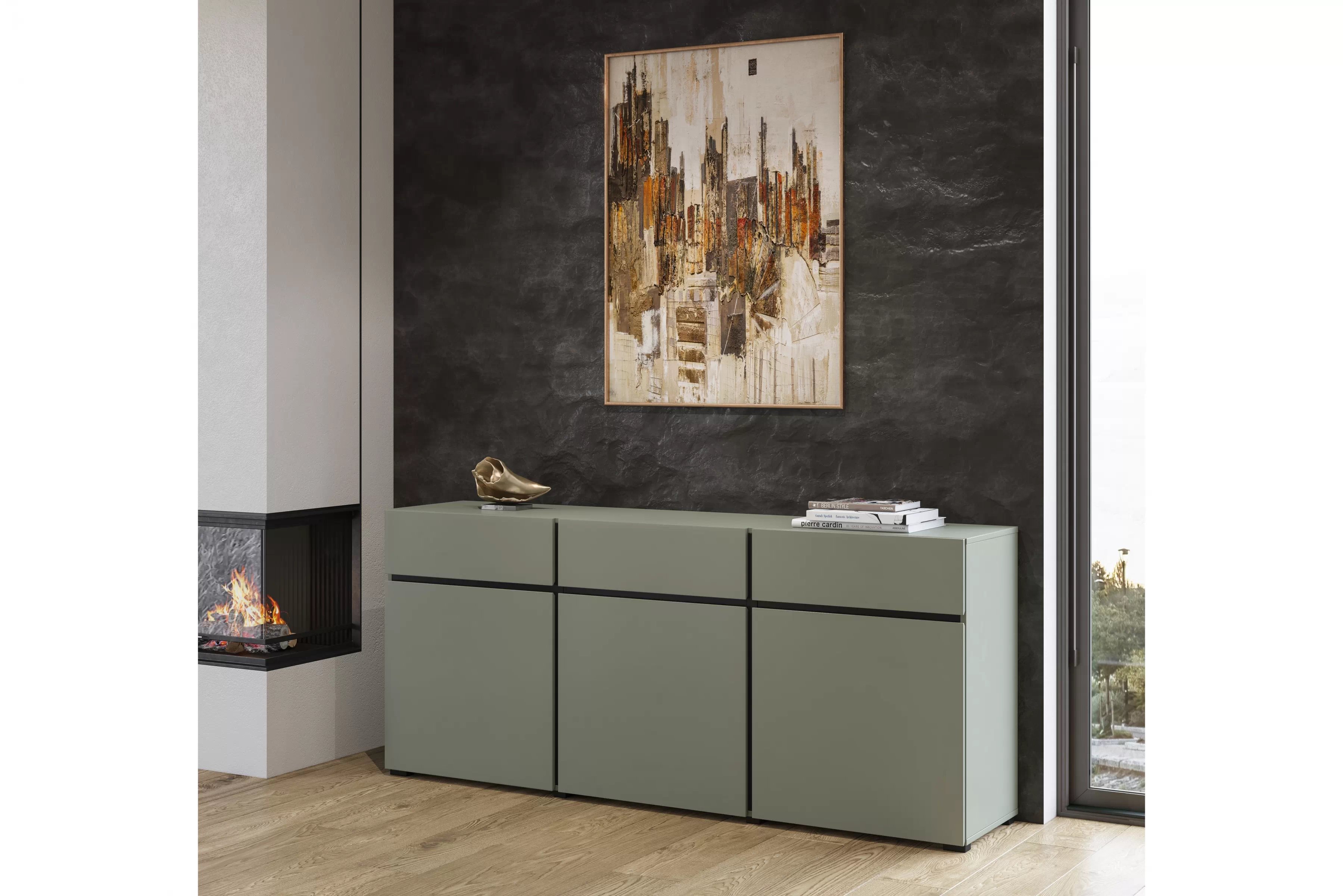 Komoda Cross 180 cm s 3 zásuvkami – zelená / čierna Komoda Gramon 180 cm so zásuvkami - Zelený / Čierny