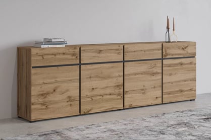 Comodă Gramon 225 cm cu sertare - stejar wotan / negru Comoda Gramon 225 cm cu sertare - stejar wotan / negru