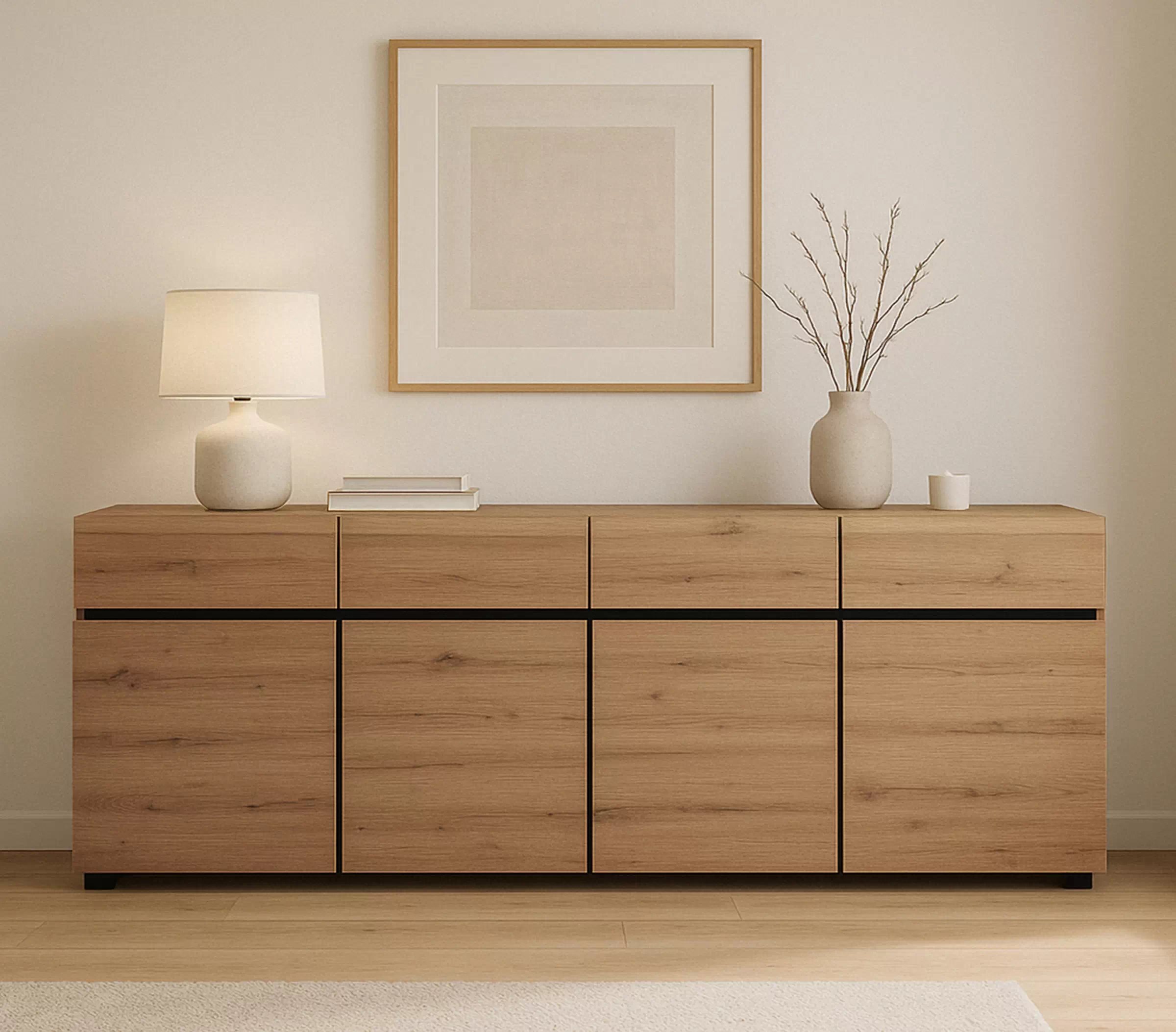 Komoda Cross 225 cm so 4 zásuvkami - dub wotan / čierna Komoda Gramon 225 cm so zásuvkami - Dub wotan / Čierny