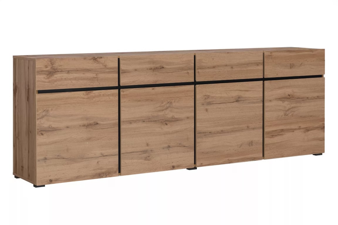 Komoda Gramon 225 cm se zásuvkami - dub wotan / černá Komoda Gramon 225 cm se zásuvkami - dub wotan / černá