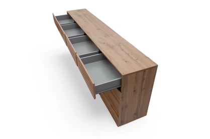 Komoda Gramon 225 cm se zásuvkami - dub wotan / černá Komoda Gramon 225 cm se zásuvkami - dub wotan / černá