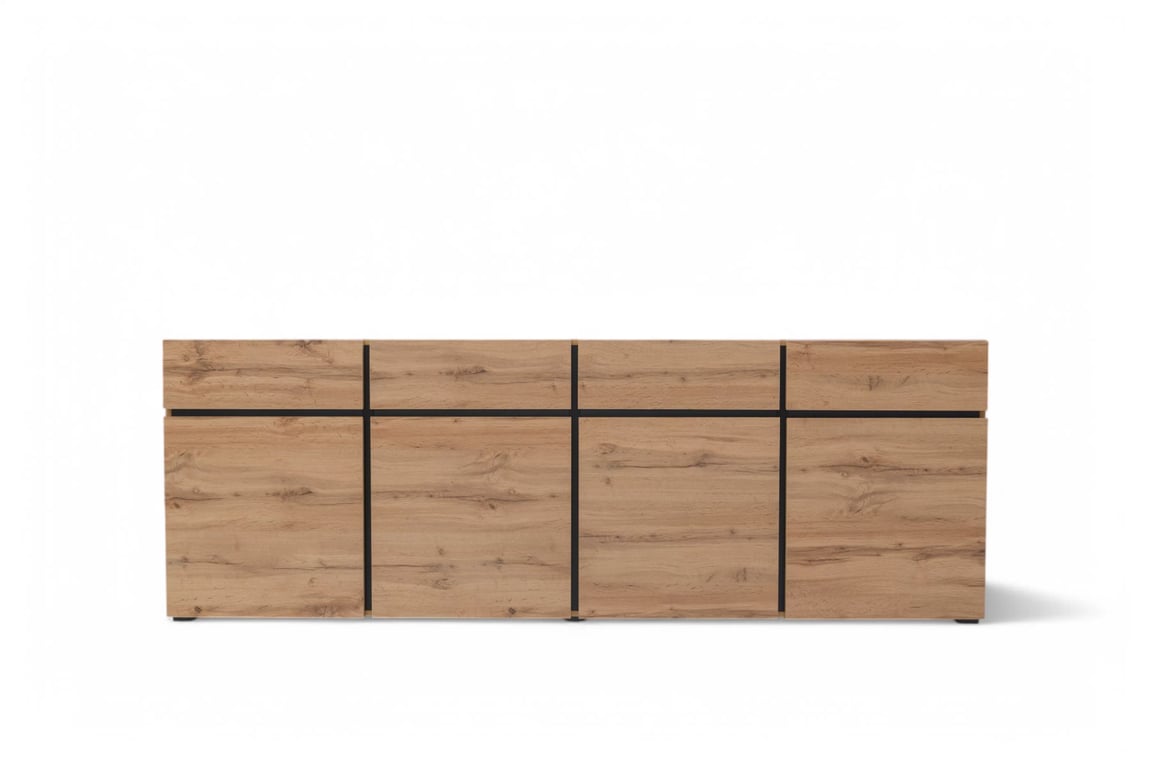 Komoda Gramon 225 cm se zásuvkami - dub wotan / černá Komoda Gramon 225 cm se zásuvkami - dub wotan / černá