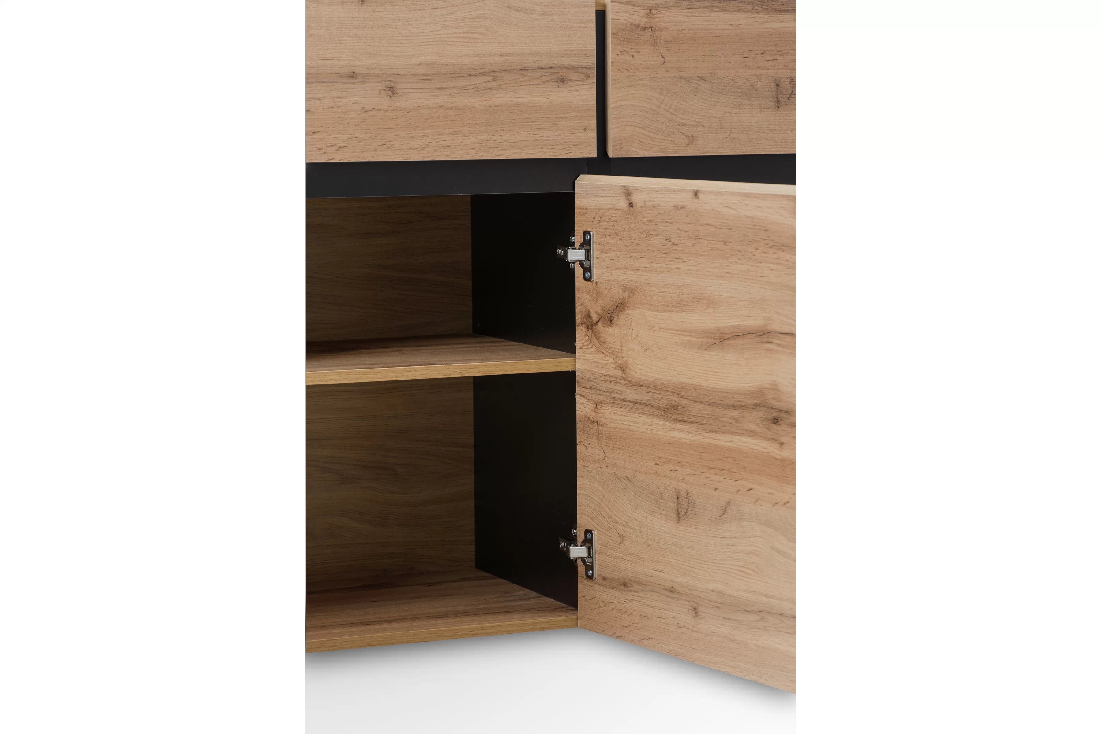 Komoda Cross 225 cm so 4 zásuvkami - dub wotan / čierna Komoda Gramon 225 cm so zásuvkami - Dub wotan / Čierny