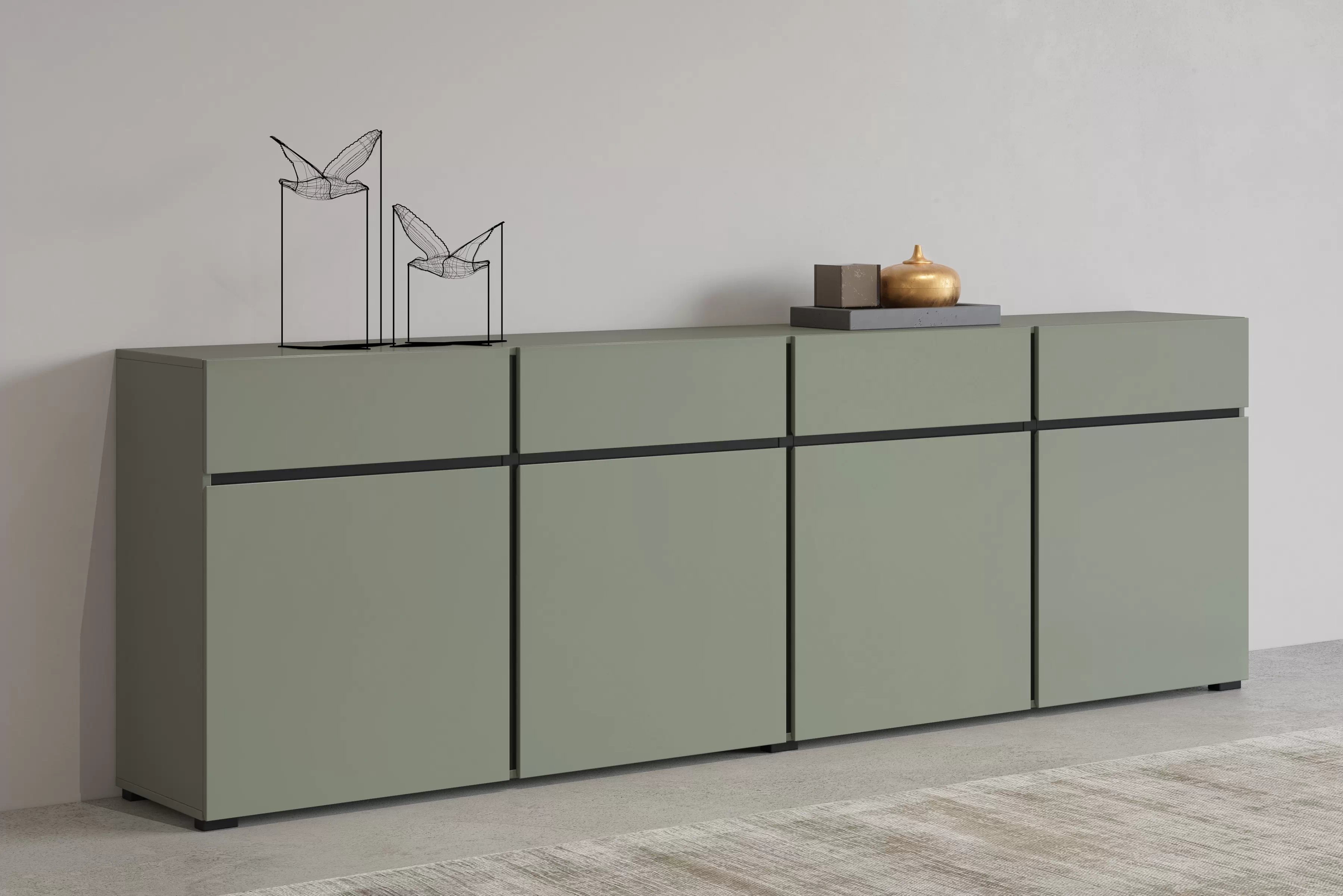 Komoda Cross 225 cm so 4 zásuvkami – zelená / čierna Komoda Gramon 225 cm so zásuvkami - Zelený / Čierny