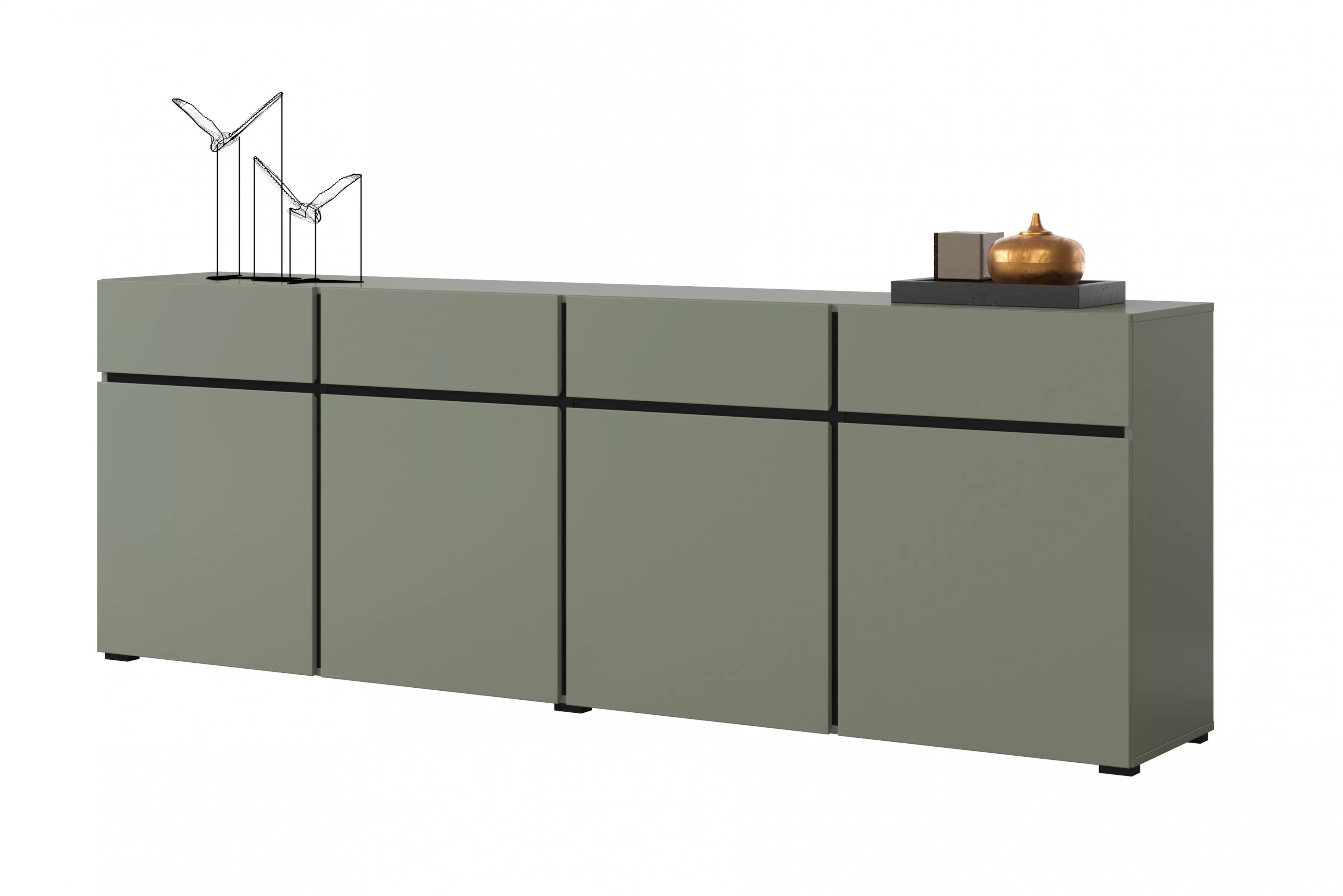 Komoda Cross 225 cm so 4 zásuvkami – zelená / čierna Komoda Gramon 225 cm so zásuvkami - Zelený / Čierny