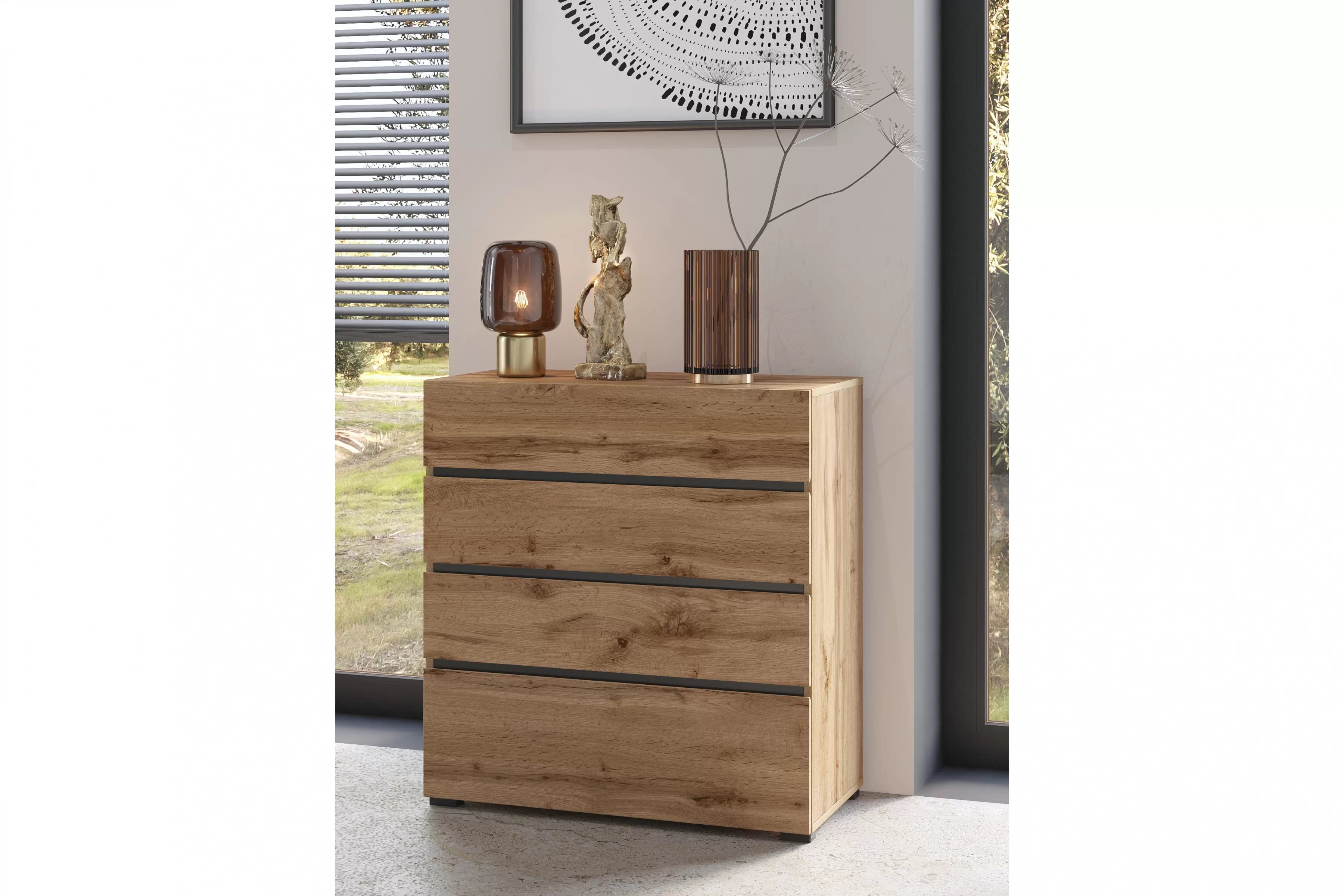 Komoda Cross 80 cm se zásuvkami – dub wotan / černá Komoda Gramon 80 cm se zásuvkami - dub wotan / černá
