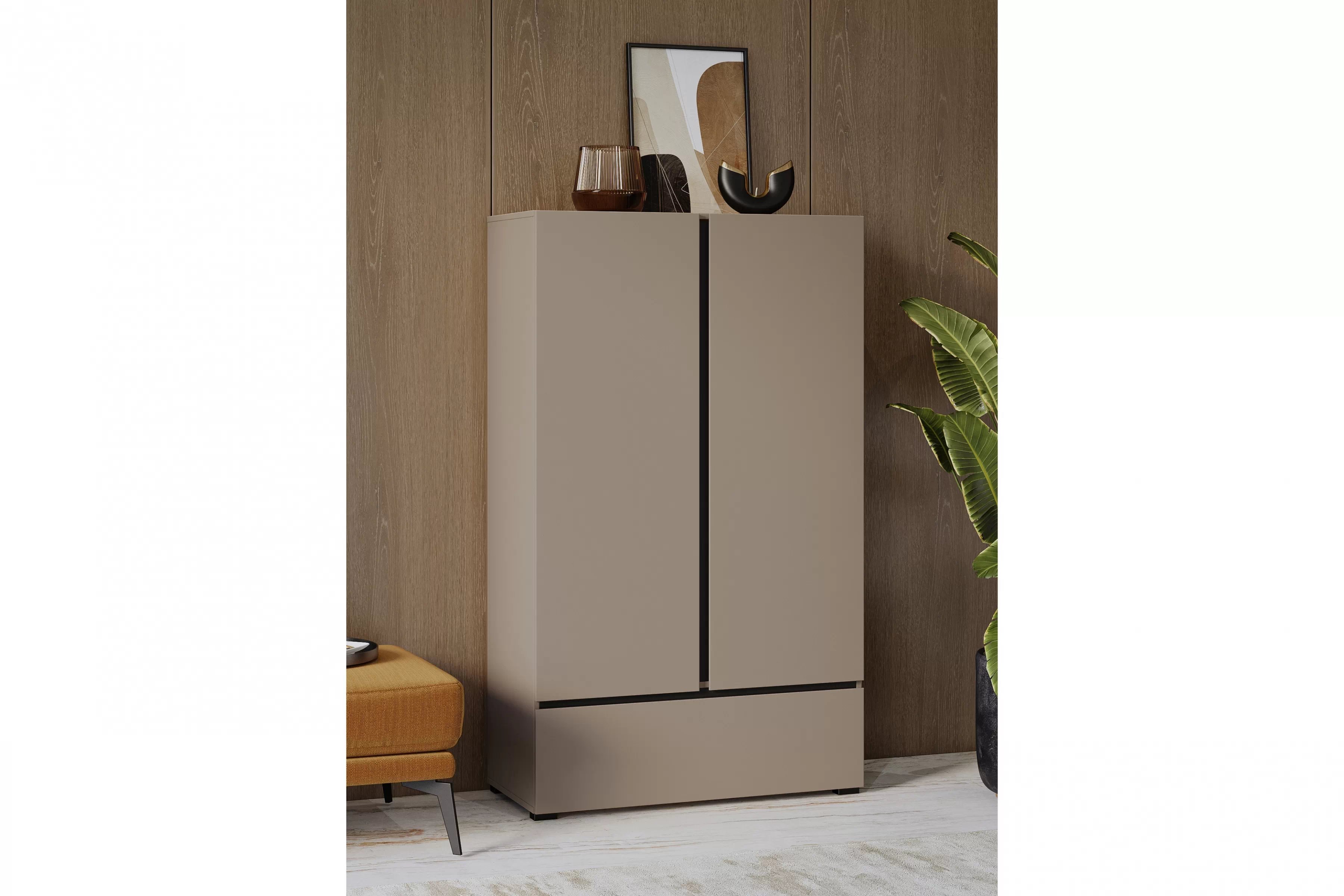 Komoda Cross 89 cm so zásuvkou - kašmírová / čierna Komoda Gramon 89 cm z szuflada - kašmír / Čierny