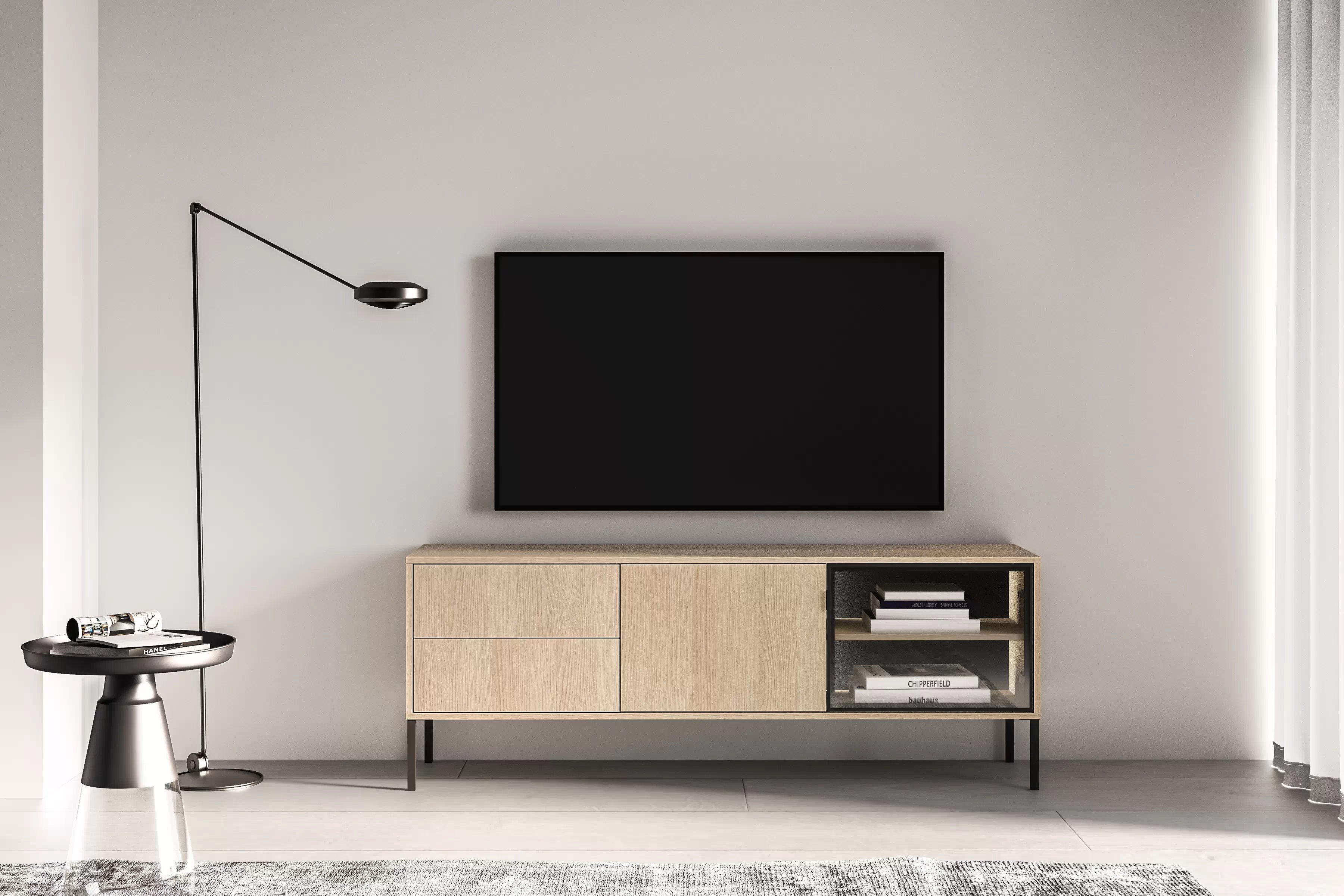 Komoda Harmona 160 cm se zásuvkami a osvětlením - dub lindberg Komoda Harmona 160 cm se zásuvkami i oswietleniem - dub lindberg