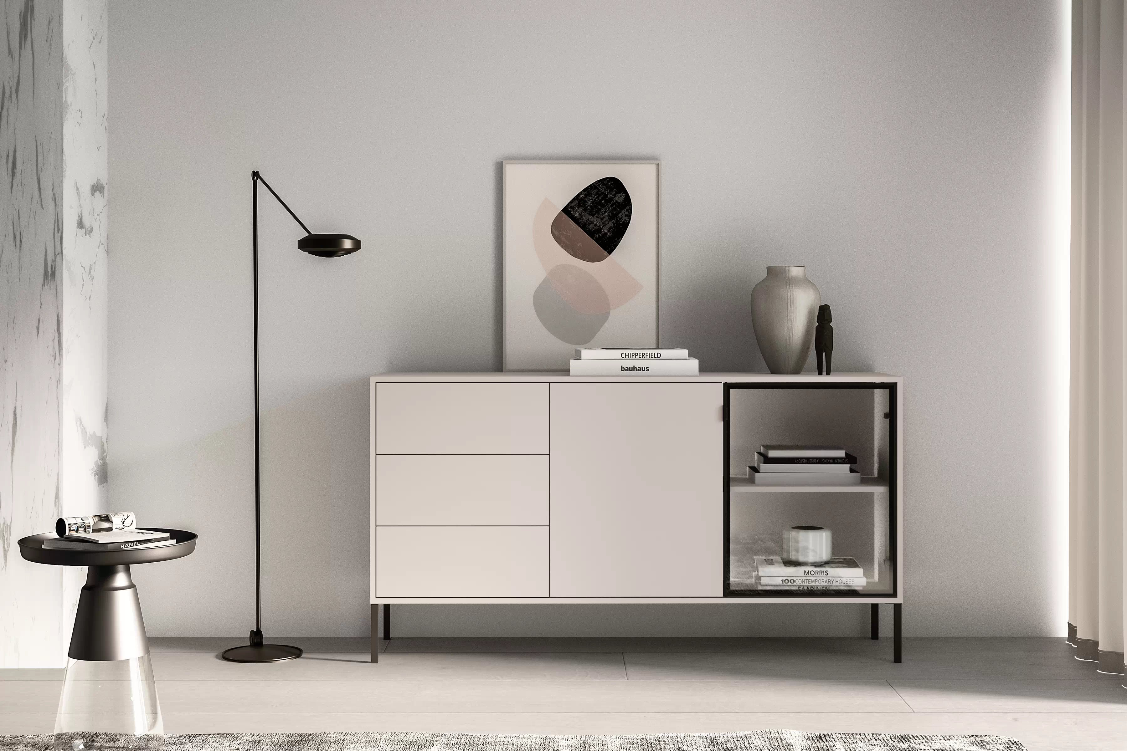 Komoda Harmona 160 cm se zásuvkami a osvětlením - kašmír Komoda Harmona 160 cm se zásuvkami i oswietleniem - kašmír