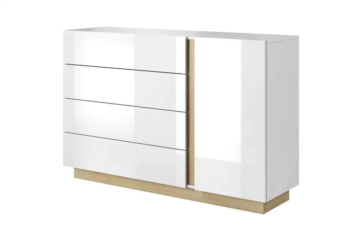 Komoda jednodverová Arcano so 4 zásuvkami 138 cm - biely/Dub grandson Komoda jednodverová Arcano so 4 zásuvkami 138 cm - Biely/Dub grandson