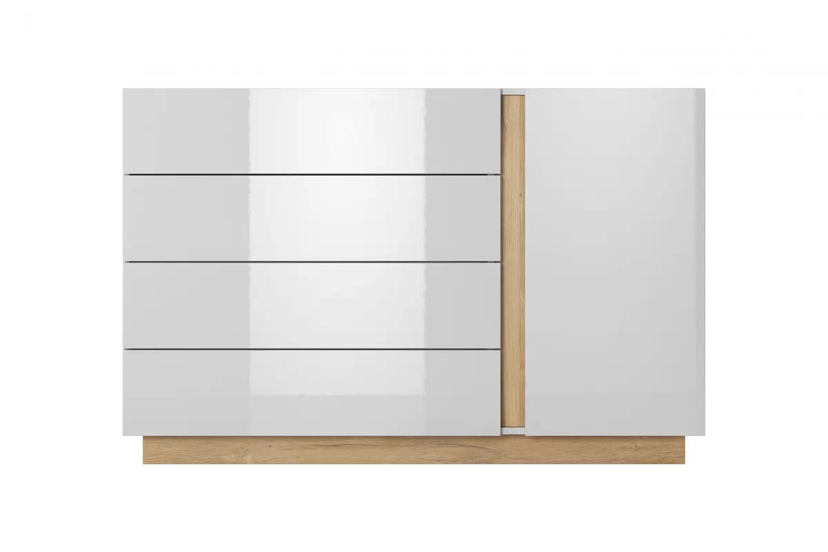 Komoda jednodverová Arcano so 4 zásuvkami 138 cm - biely/Dub grandson Komoda jednodverová Arcano so 4 zásuvkami 138 cm - Biely/Dub grandson