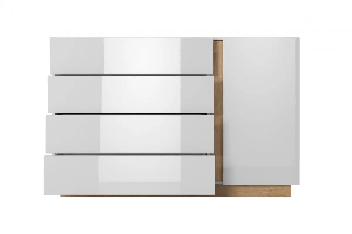 Komoda jednodverová Arcano so 4 zásuvkami 138 cm - biely/Dub grandson Komoda jednodverová Arcano so 4 zásuvkami 138 cm - Biely/Dub grandson