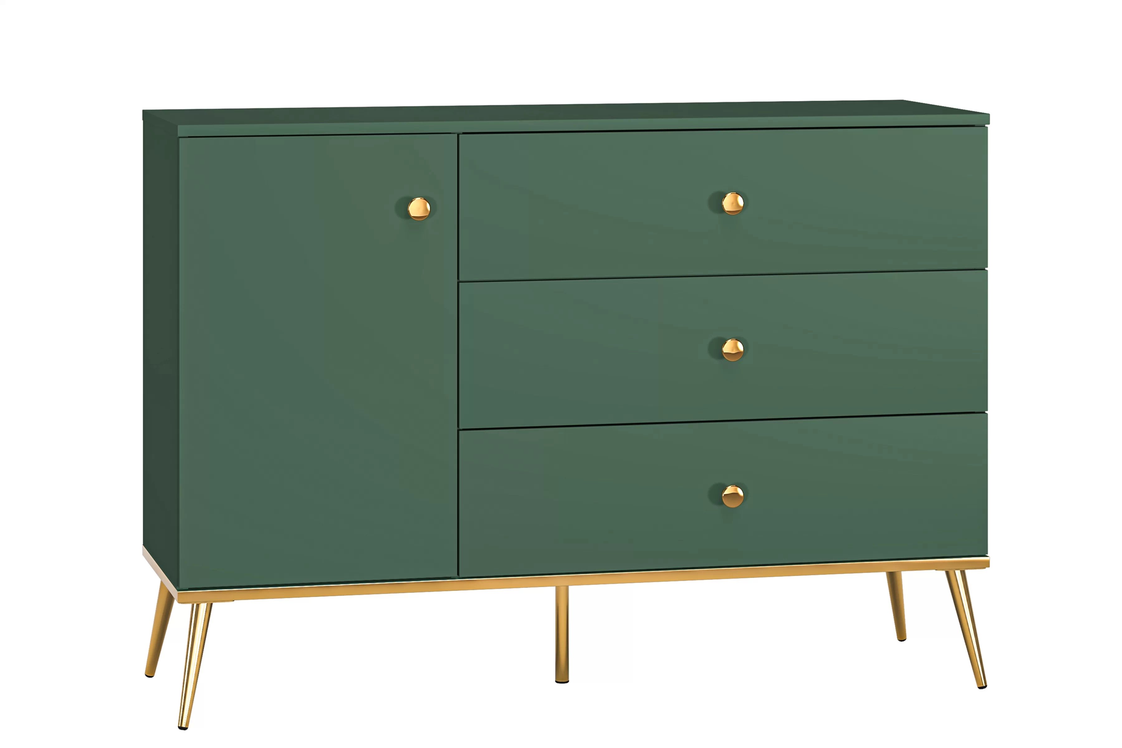 Jednodverová komoda Euras 120 cm so zásuvkami - labrador / zlatá Komoda jednodverová Euras 120 cm so zásuvkami - labrador / zlaté