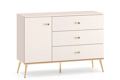 Jednodverová komoda Narelli 120 cm so zásuvkami - kasmír / zlaté nohy