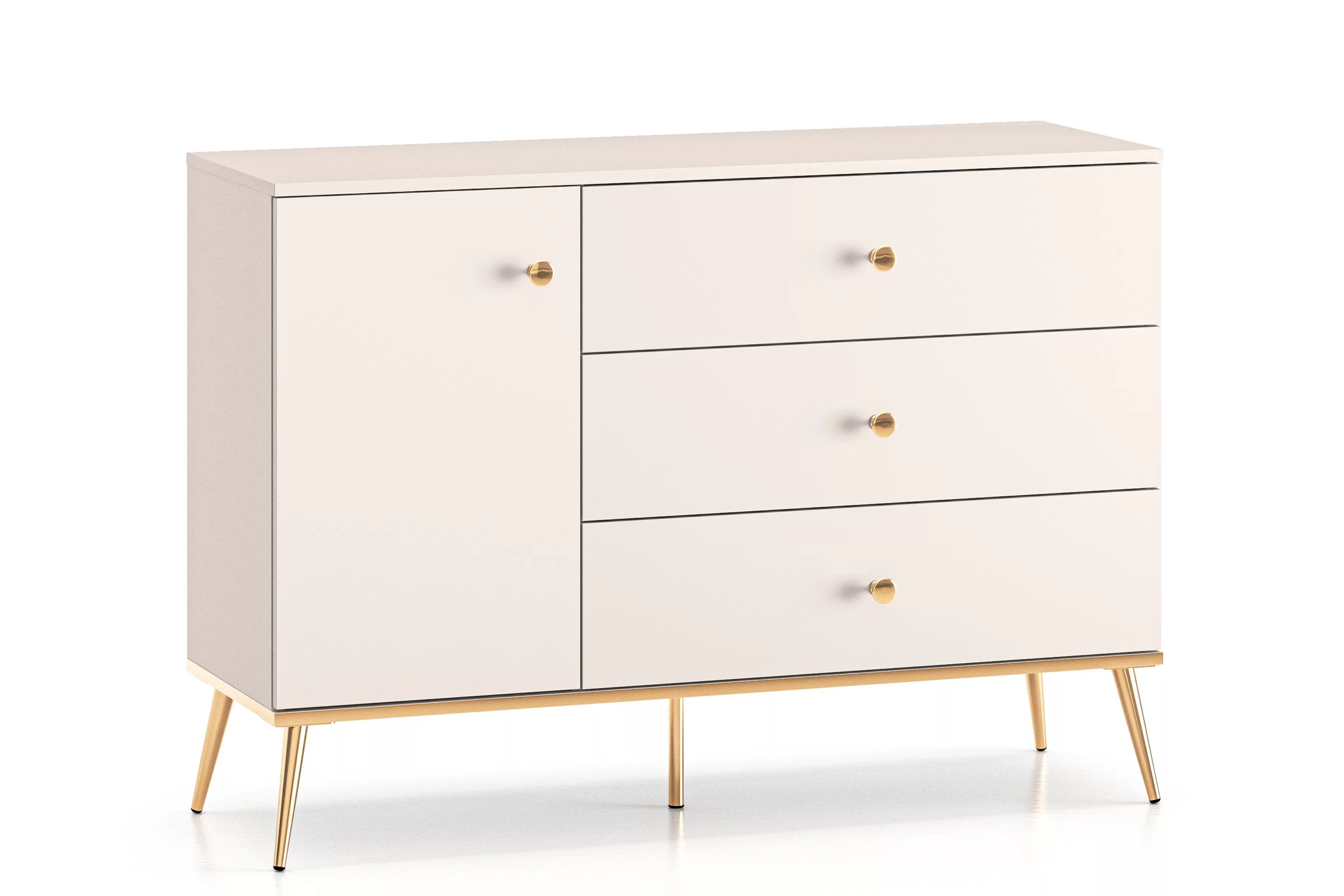Jednodverová komoda Narelli 120 cm so zásuvkami - kasmír / zlaté nohy Komoda jednodverová Narelli 120 cm so zásuvkami - kašmír / zlote nožičky