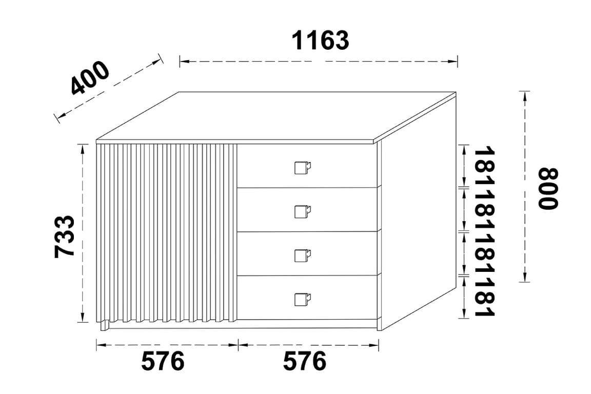 Komoda jednodverová so 4 zásuvkami Latte LE -4S1D - artisan/Čierny Komoda jednodverová so 4 zásuvkami Latte LE-4S1D Rozmery