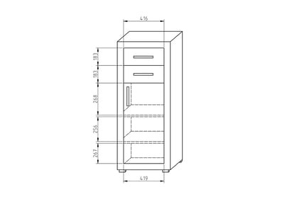 Komoda Bahama K5 - 55 cm Komoda jednodveřová se dvěma zásuvkami Bahama BA-K5 Rozměry