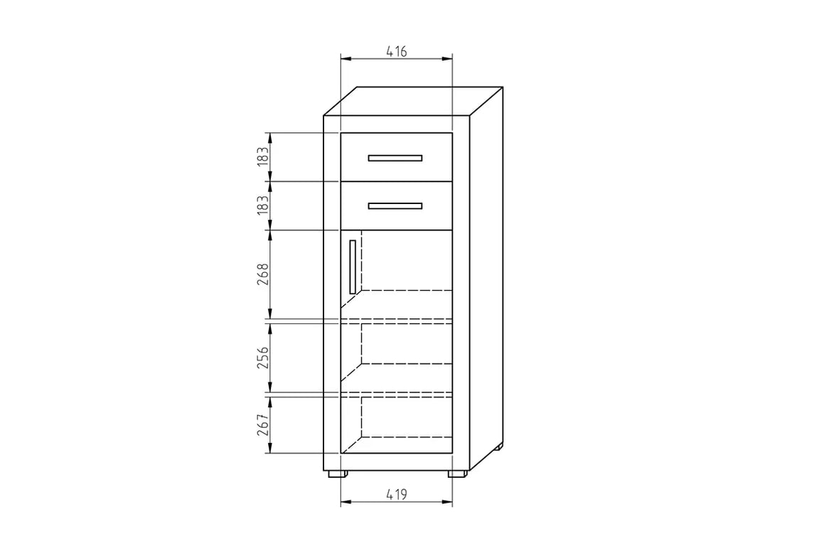 Komoda Bahama K5 - 55 cm Komoda jednodveřová se dvěma zásuvkami Bahama BA-K5 Rozměry