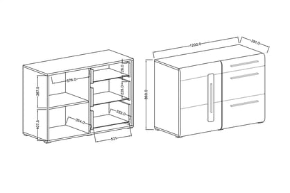 Komoda Tulsa 45 - biela / biely lesk - 120 cm Komoda jednodverová s tromi zásuvkami Tulsa 45 -  biela / biela lesk - Rozmery