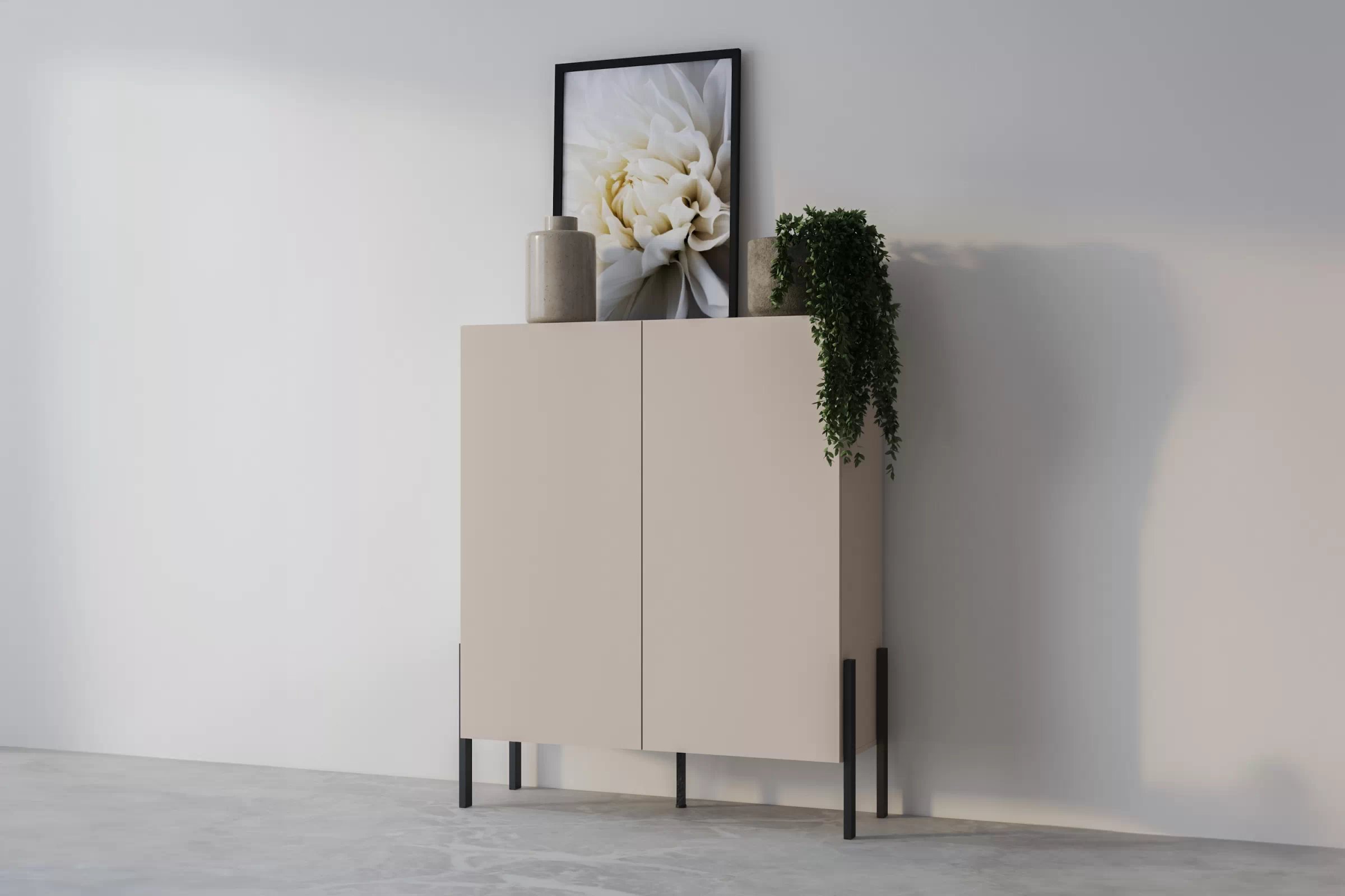 Komoda Jukon 114 cm dvojdverová - kašmír / čierne nohy Komoda Jukon 114 cm dvojdverová - kašmír / čierny nožičky