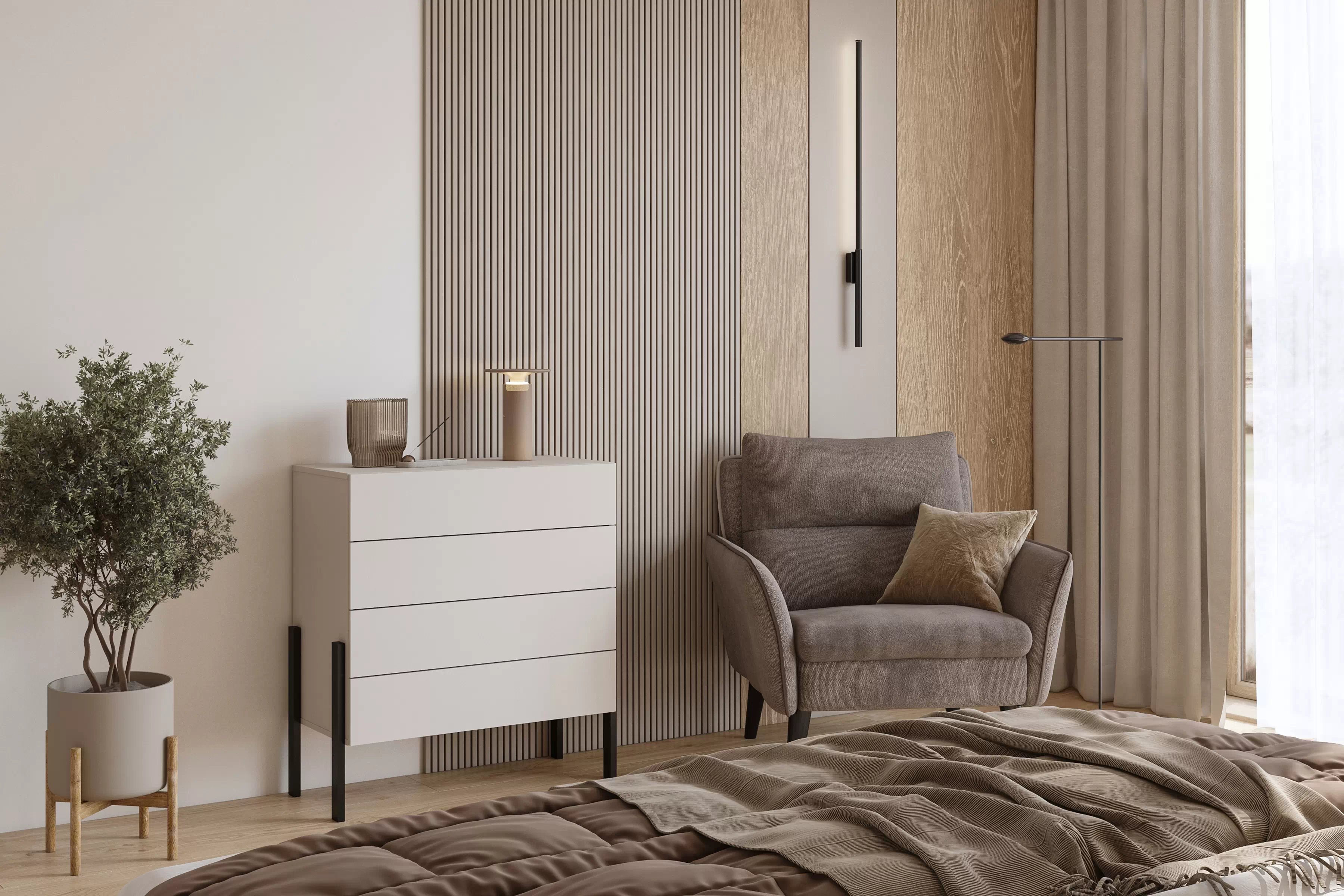 Komoda Jukon 84 cm - kašmírová / čierna Komoda Jukon 84 cm so zásuvkami - kašmír / čierny nožičky 