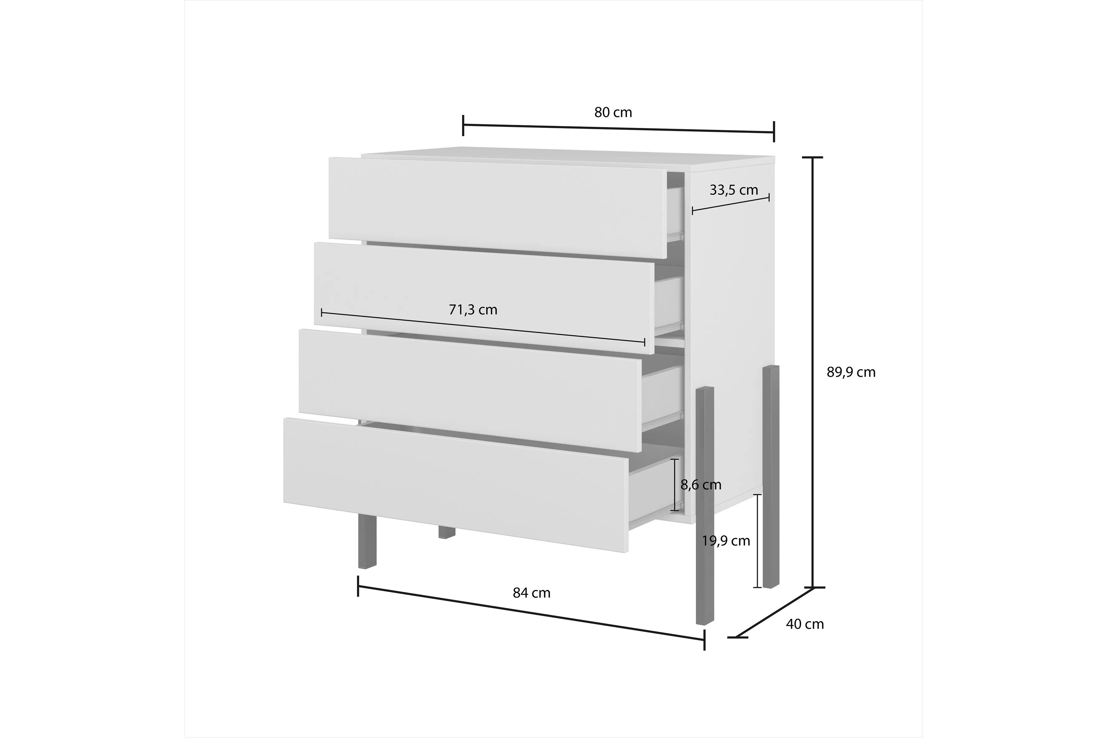 Komoda Jukon 84 cm - kašmírová / čierna Komoda Jukon 84 cm so zásuvkami - kašmír / čierny nožičky 
