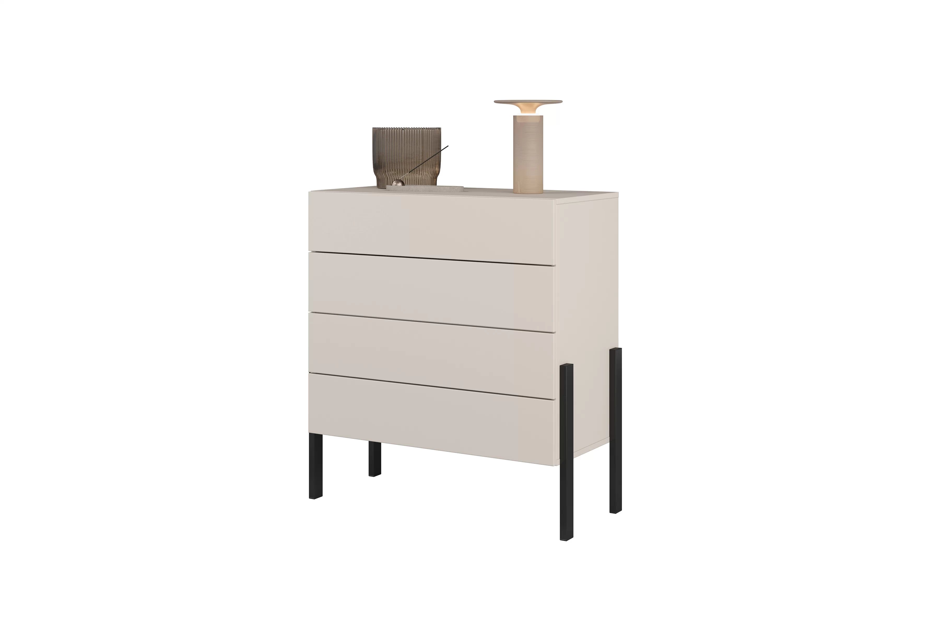 Komoda Jukon 84 cm - kašmírová / čierna Komoda Jukon 84 cm so zásuvkami - kašmír / čierny nožičky 