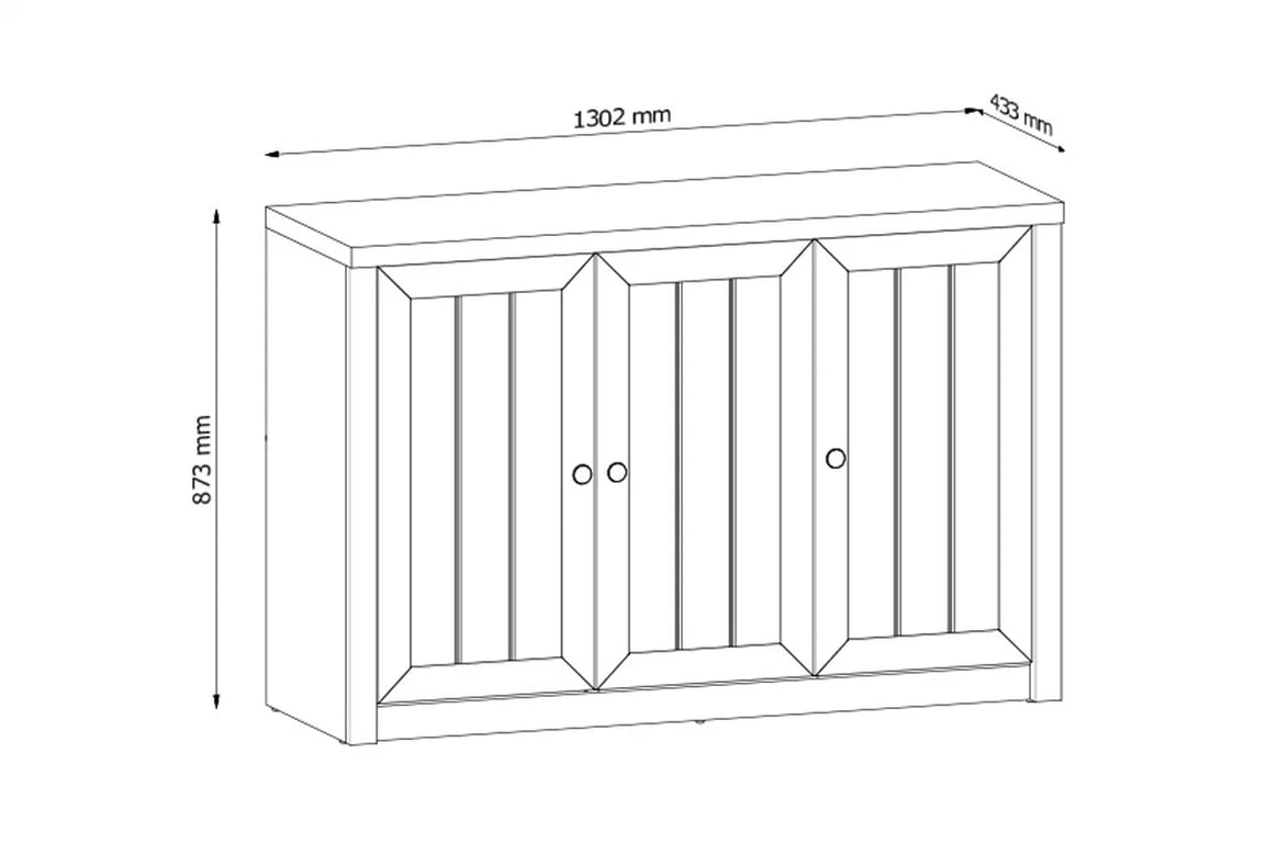 Komoda Prowansja K3D 130 cm - borovice andersen Komoda K3D Prowansja - szkic z wymiarami 