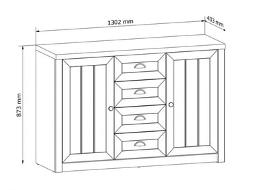 Komoda Prowansja K4S 130 cm - borovice andersen Komoda K4S Prowansja - szkic z wymiarami 