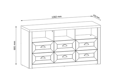 Komoda Prowansja K6S 130 cm - borovice andersen Komoda K6S Prowansja - szkic z wymiarami 