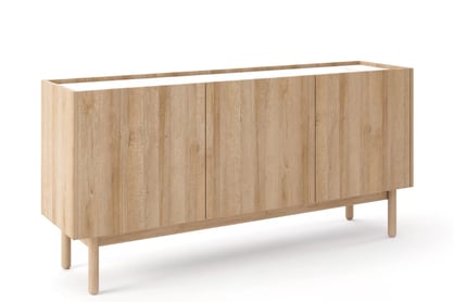 Moderní komoda Landia 144 cm třídveřová - dub riviera / bílý mramor