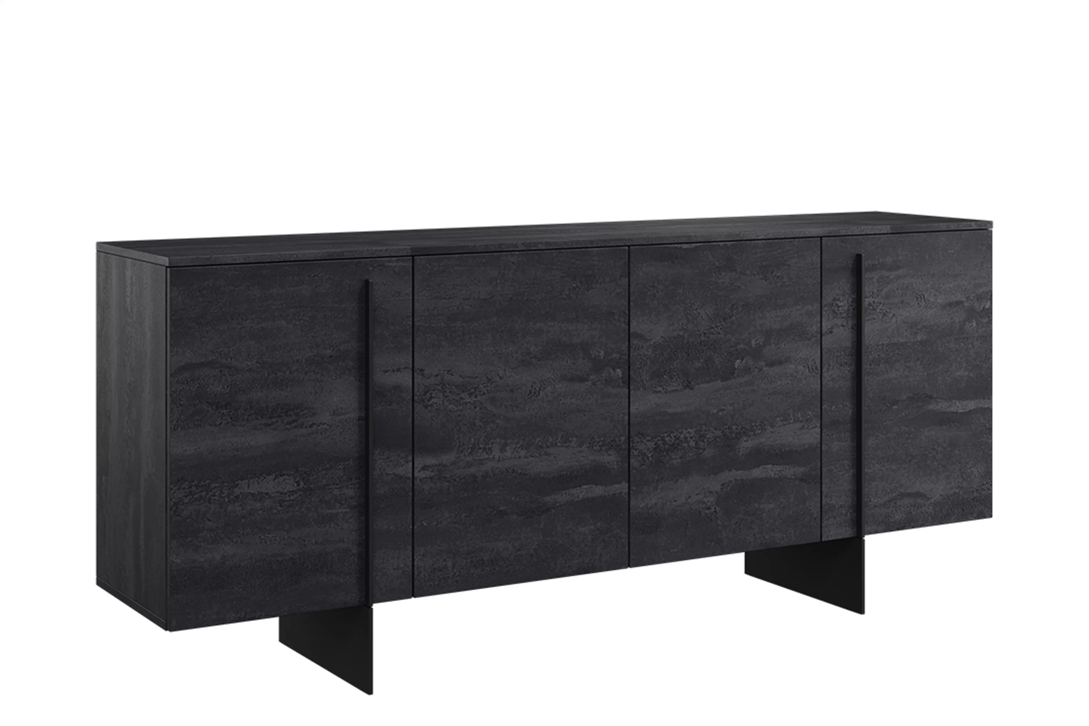 Čierna komoda Larena 200 cm so štyrmi dverami - čierny betón / čierne nožičky Komoda Larena 200 cm štvordverová - Čierny beton / čierny nozki - Limitowana ponuka