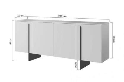 Komoda Larena 200 cm - černý beton / černé nožky Komoda Larena 200 cm z metalowymi nogami - černá beton / černá nozki