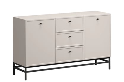 Komoda Lorini 150 cm so zásuvkami - kašmír / čierne úchytky / kovový rám