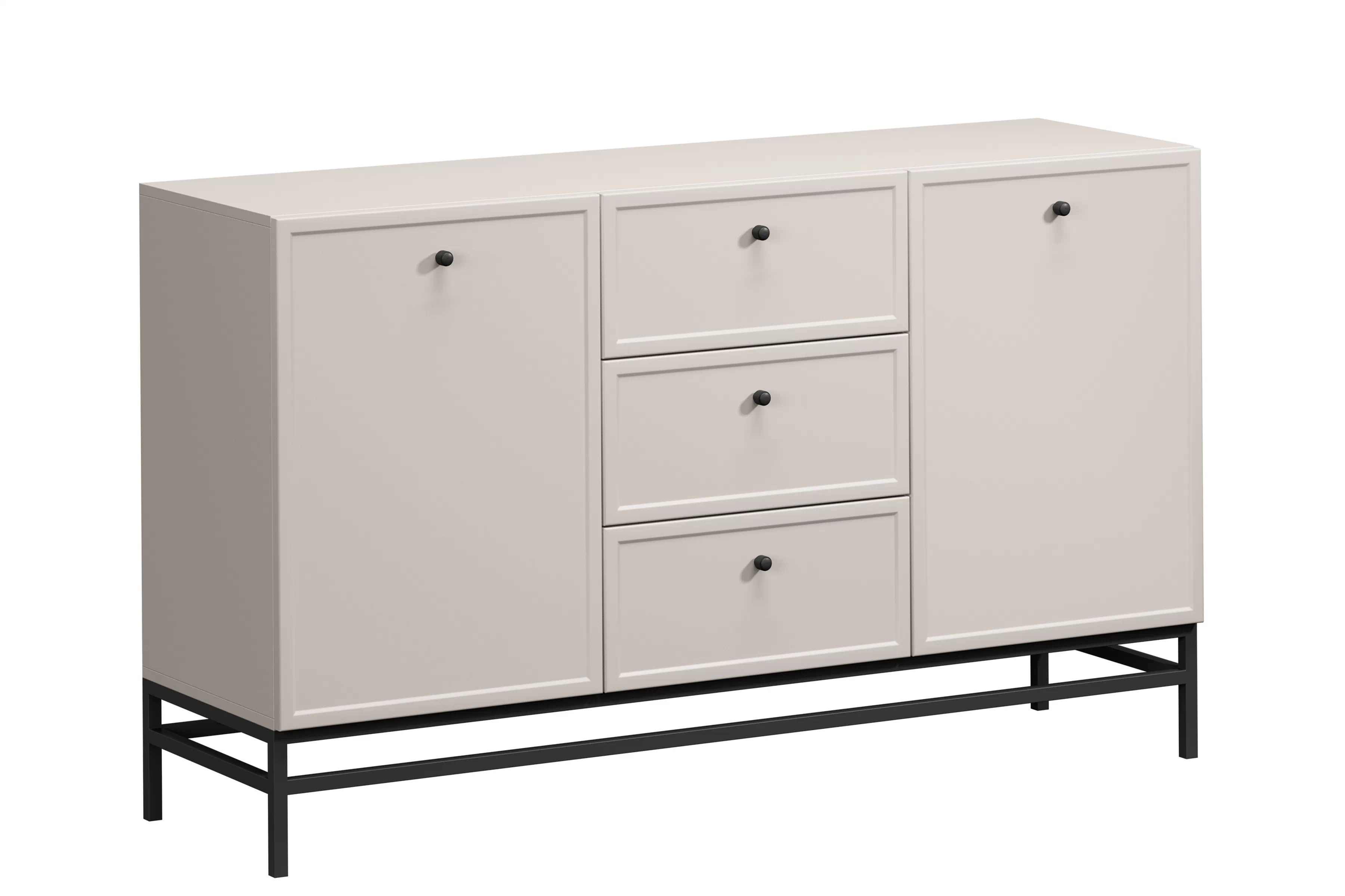 Komoda Lorini 150 cm so zásuvkami - kašmír / čierne úchytky / kovový rám Komoda Lorini 150 cm so zásuvkami - kašmír / čierny úchyty / Rošt