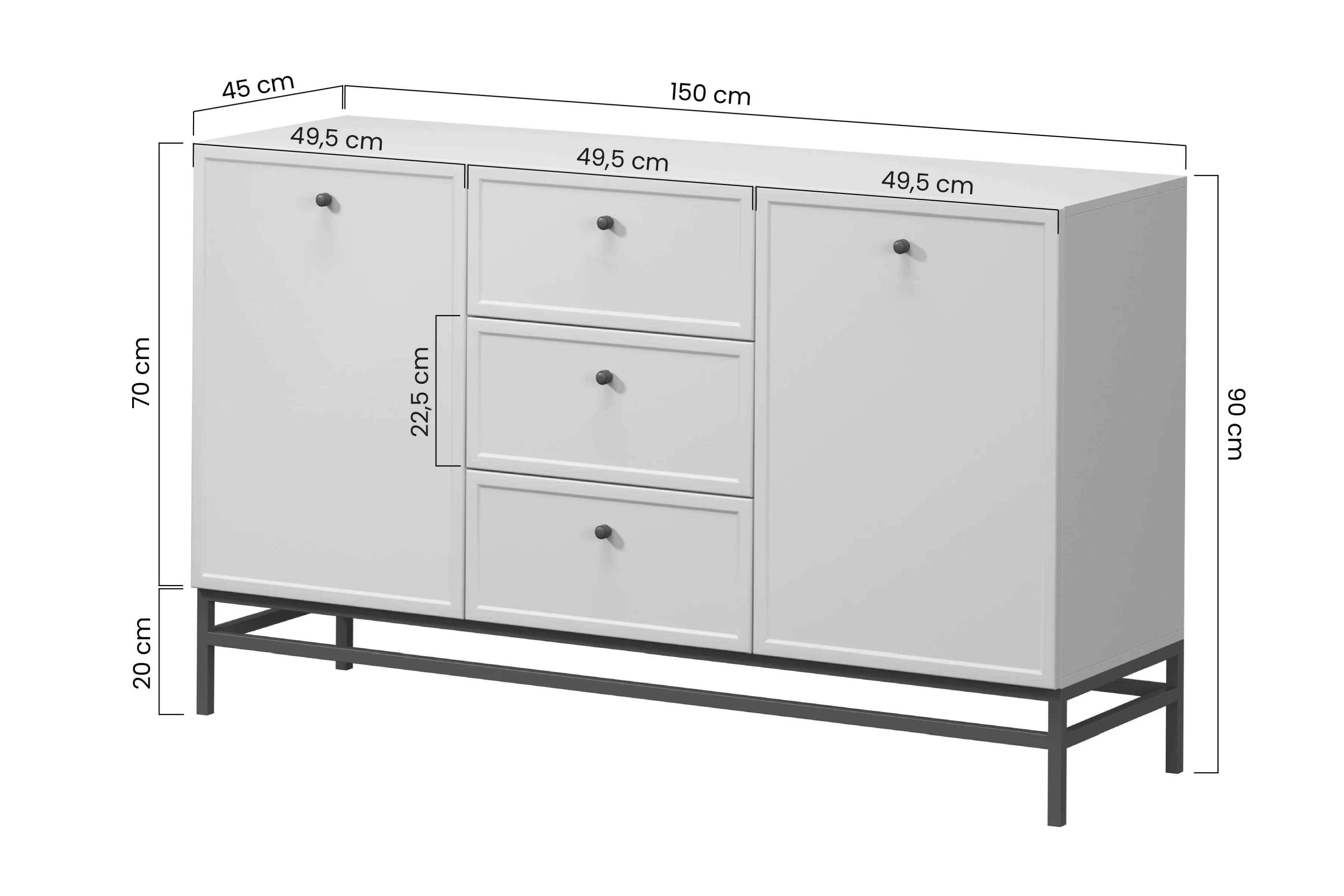 Komoda Lorini 150 cm na podstavci - kašmírová / černé úchytky T-bar Komoda Lorini 150 cm se zásuvkami - kašmír / černá Úchytky T-bar / Rošt