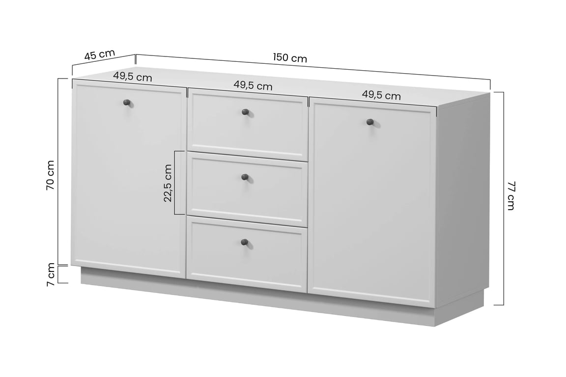 Komoda Lorini 150 cm na sokli - kašmírová / čierne úchytky T Komoda Lorini 150 cm so zásuvkami - kašmír / čierny úchyty T-bar
