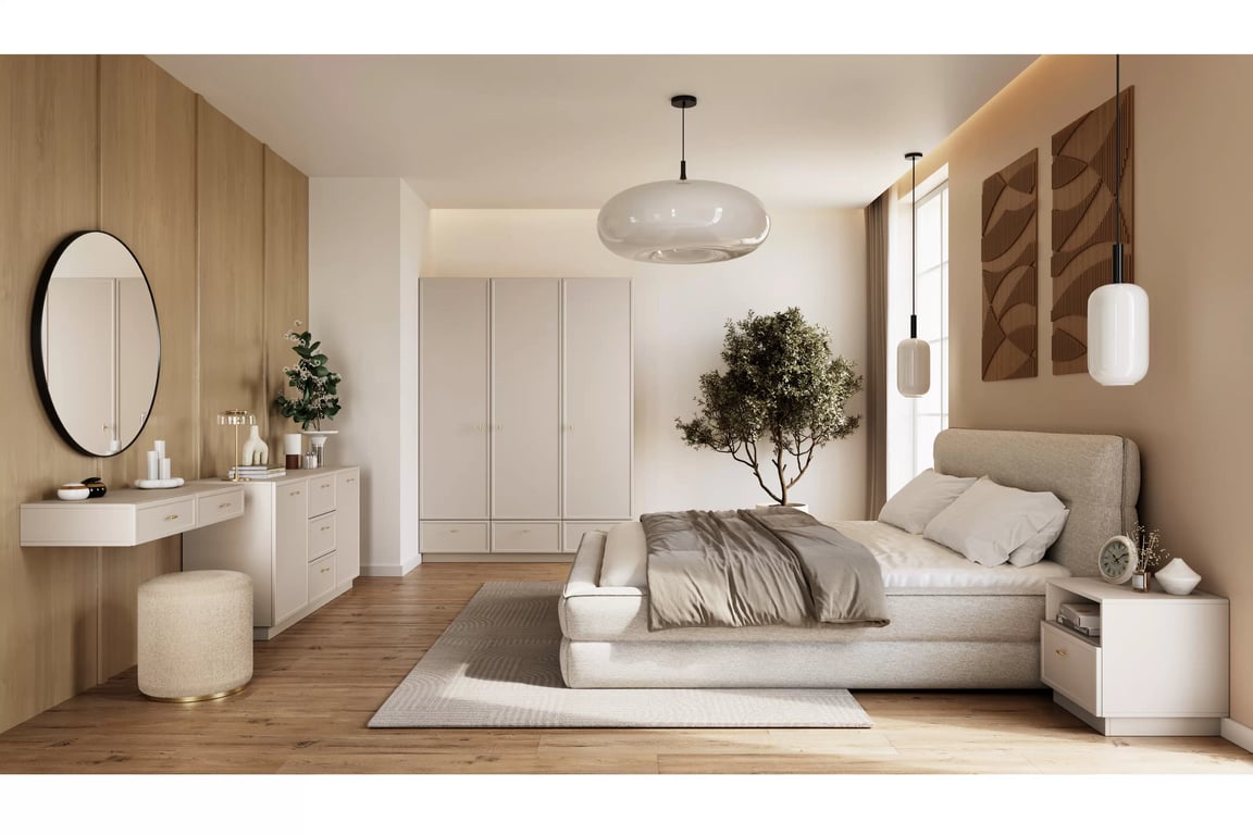 Komoda Lorini 150 cm so zásuvkami - kašmír / zlaté úchytky T-bar Komoda Lorini 150 cm so zásuvkami - kašmír / zlote úchyty T-bar