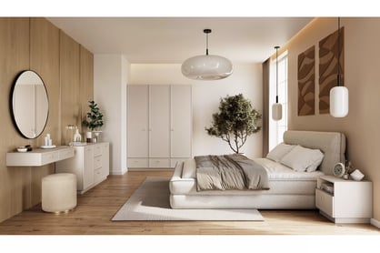 Komoda Lorini 150 cm so zásuvkami - kašmír / zlaté úchytky Komoda Lorini 150 cm so zásuvkami - kašmír / zlote úchyty