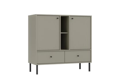 Dvojdverová komoda Lotina 100 cm so zásuvkami a policami - eukalyptus / čierne nohy