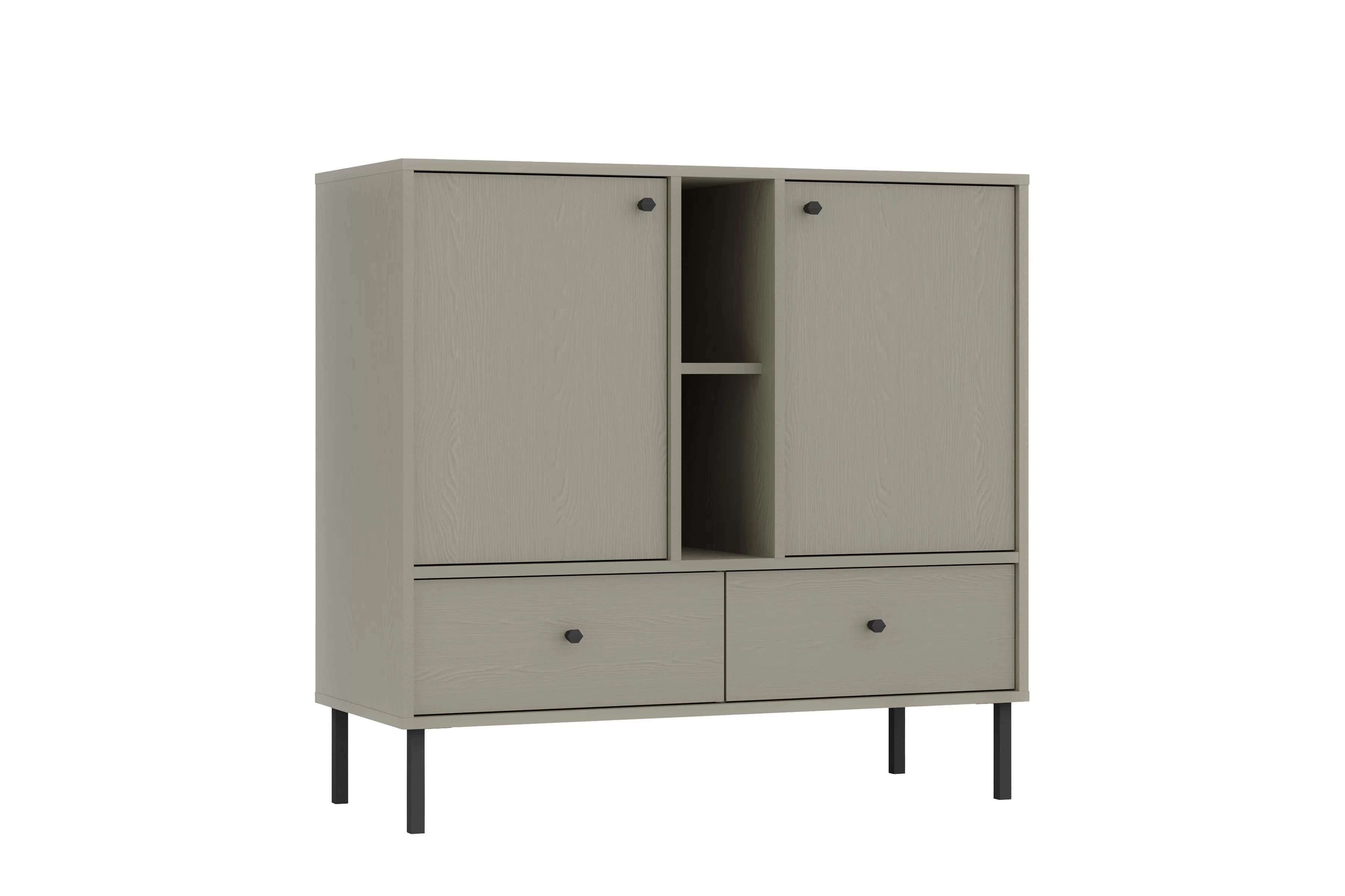 Dvojdverová komoda Lotina 100 cm so zásuvkami a policami - eukalyptus / čierne nohy Komoda Lotina 100 cm dvojdverová so zásuvkami i wnekami - eukaliptus / čierny nožičky