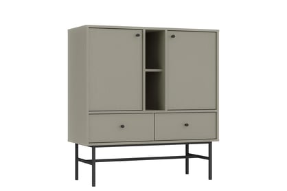 Dvojdverová komoda Lotina 100 cm so zásuvkami a otvorenými priestormi - eukalyptus / čierny rám