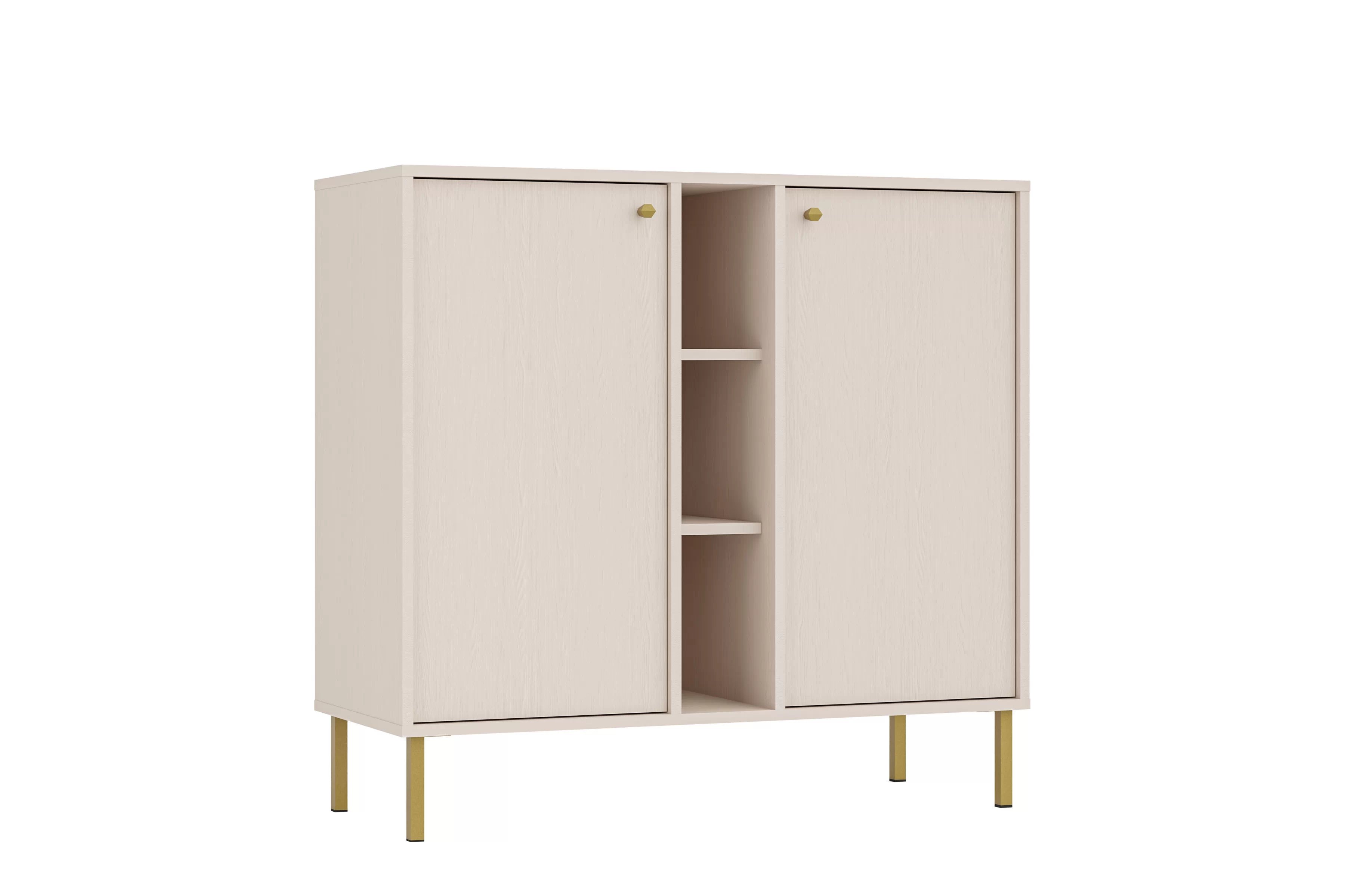 Dvojdverová komoda Lotina 100 cm s otvorenými policami - pieskový béžový / zlaté nohy Komoda Lotina 100 cm dvojdverová z wnekami - Béžová Pieskový / zlote nožičky