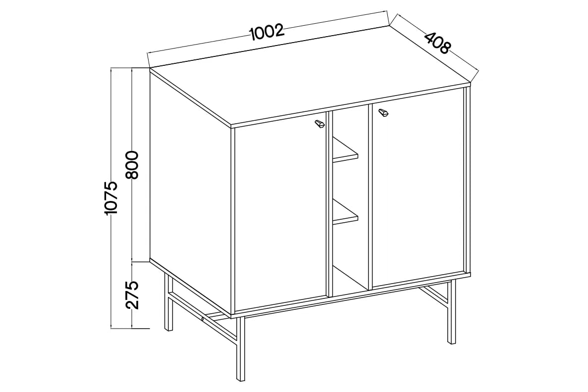 Čierna grafitová komoda Lotina 100 cm s dvoma dverami a policami - zlatý rám Komoda Lotina 100 cm dvojdverová z wnekami - Čierny grafit / zlaté Rošt