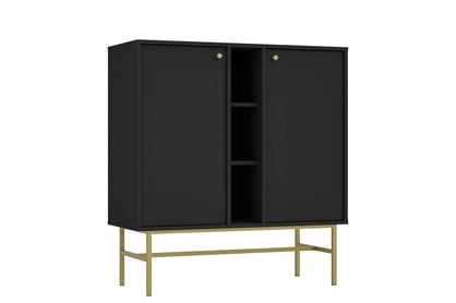 Čierna grafitová komoda Lotina 100 cm s dvoma dverami a policami - zlatý rám Komoda Lotina 100 cm dvojdverová z wnekami - Čierny grafit / zlaté Rošt