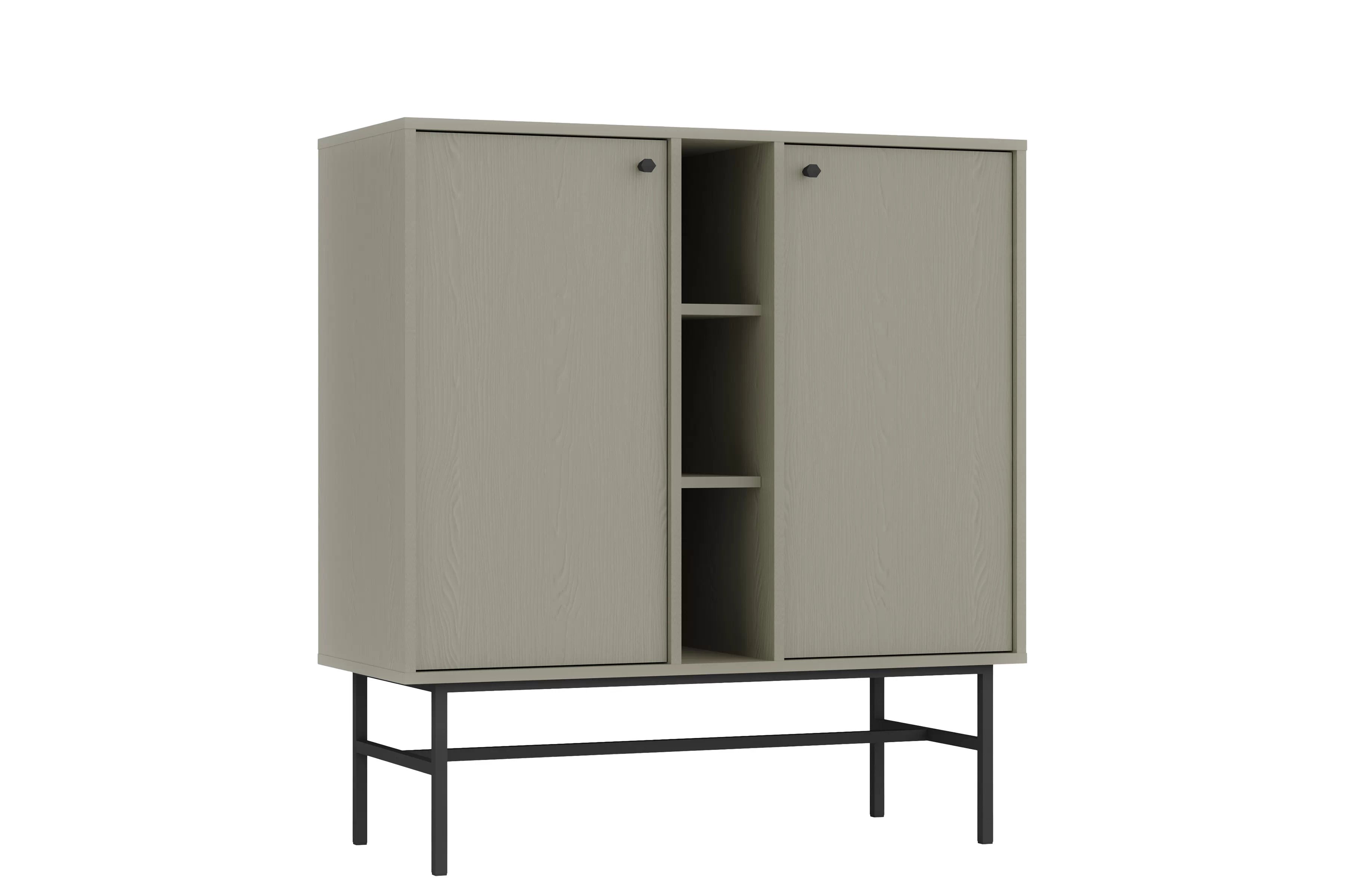 Dvojdverová komoda Lotina 100 cm s policami - eukalyptus / čierny rám Komoda Lotina 100 cm dvojdverová z wnekami - eukaliptus / Čierny Rošt