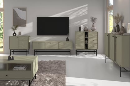 Dvojdverová komoda Lotina 100 cm s policami - eukalyptus / čierny rám Komoda Lotina 100 cm dvojdverová z wnekami - eukaliptus / Čierny Rošt