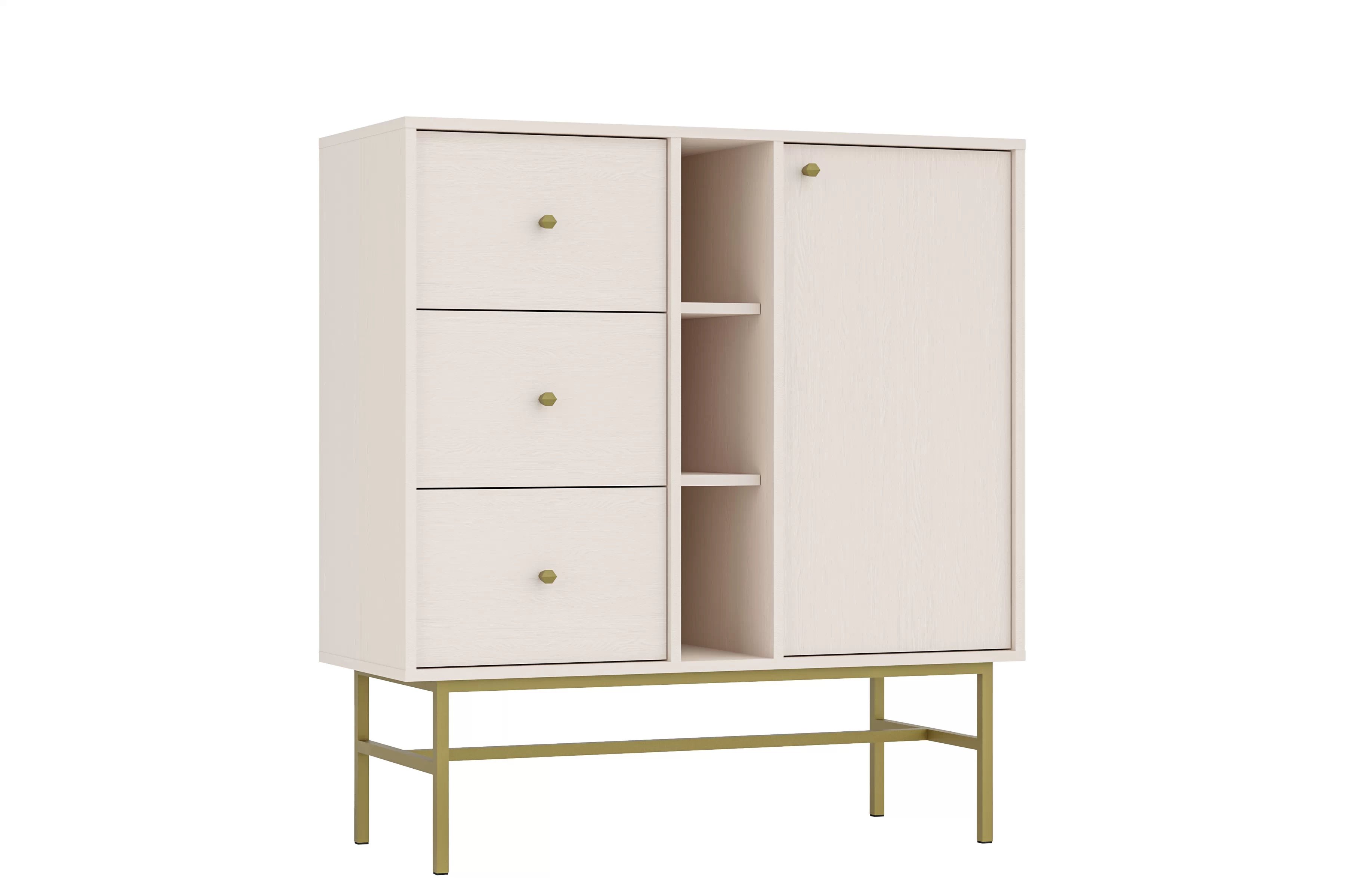 Jednodverová komoda Lotina 100 cm so zásuvkami a priehradkami - pieskový béžový / zlatý rám Komoda Lotina 100 cm jednodverová so zásuvkami i wnekami - Béžová Pieskový / zlaté Rošt