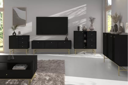 Jednodverová komoda Lotina 100 cm so zásuvkami a policami - čierny grafit / zlatý rám Komoda Lotina 100 cm jednodverová so zásuvkami i wnekami - Čierny grafit / zlaté Rošt