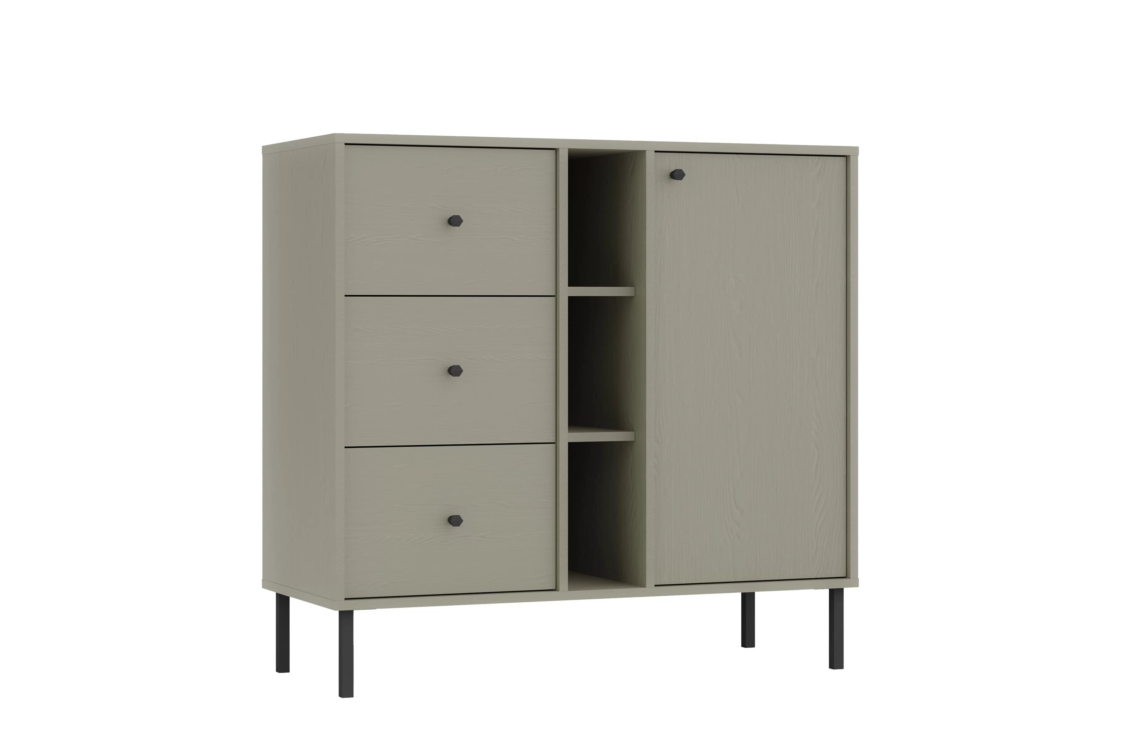 Jednodverová komoda Lotina 100 cm so zásuvkami a poličkami - eukalyptus / čierne nohy Komoda Lotina 100 cm jednodverová so zásuvkami i wnekami - eukaliptus / čierny nožičky